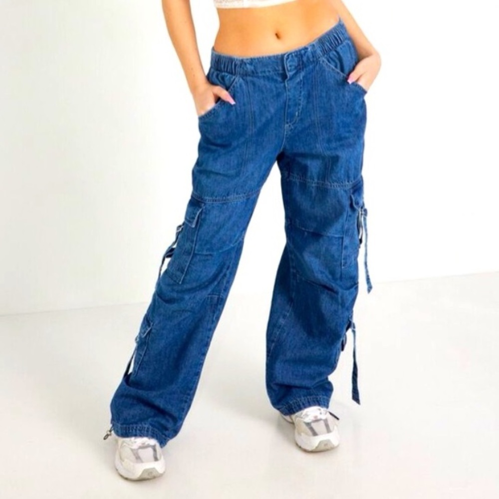 Garage Denim Cargo Pocket Elastic Waistband Pant in Light Indigo Blue sz Medium - Picture 1 of 12